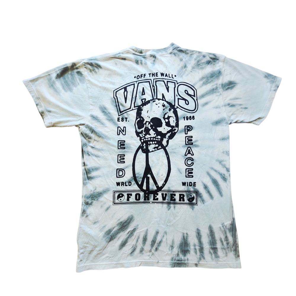 Vans Off The Wall Skull Peace Tie-Dye T-Shirt Men’s M Green White Streetwear Y2K